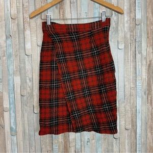 Amour Vert XS Red Plaid 100% Wool Mallory Bodycon Pencil Skirt Academia